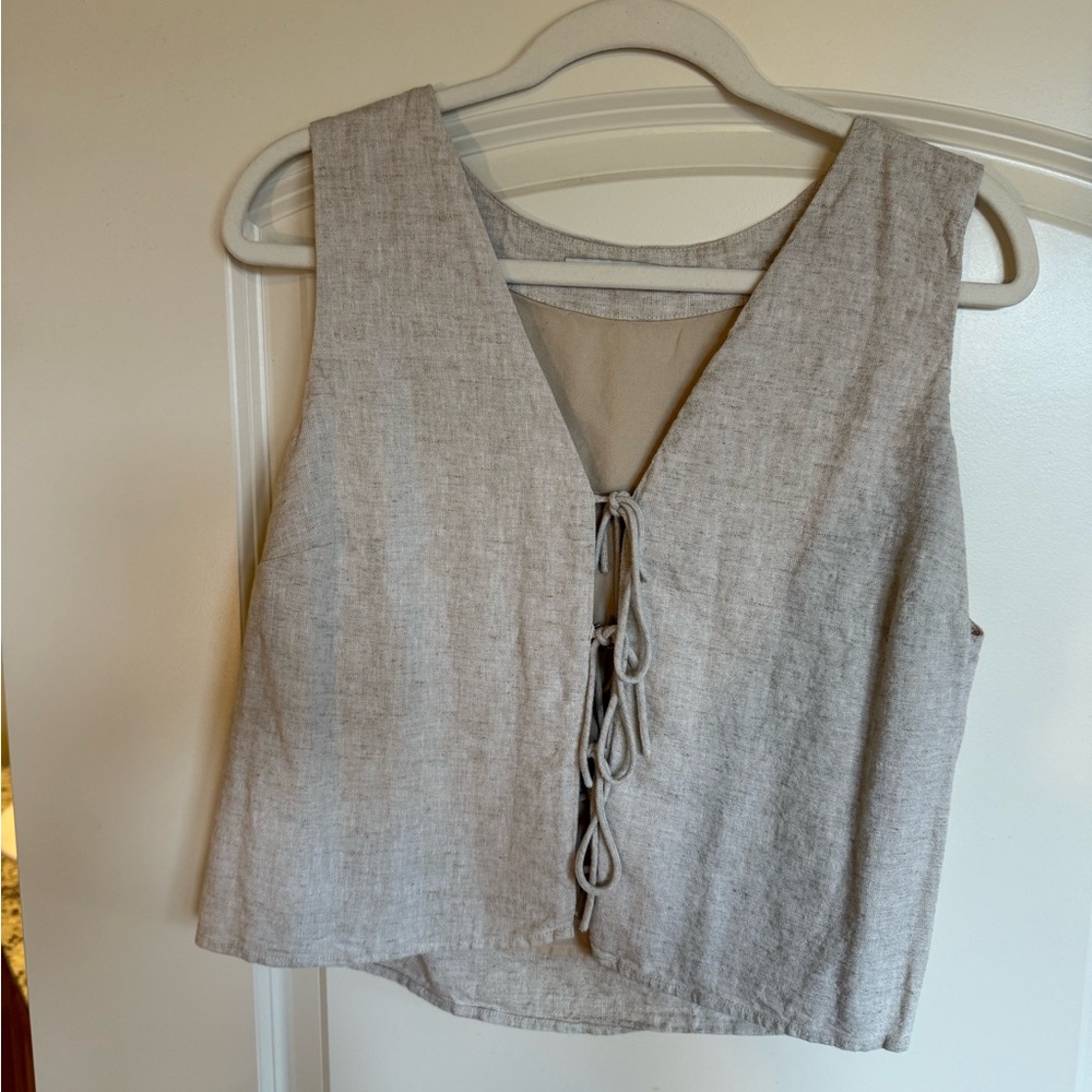 Abercrombie & Finch linen blend tie front top size large